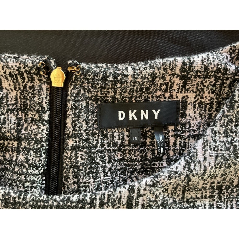 DKNY Women's Dress Size 14 Black White Geometric Short Sleeve Knee Length - Picture 10 of 15